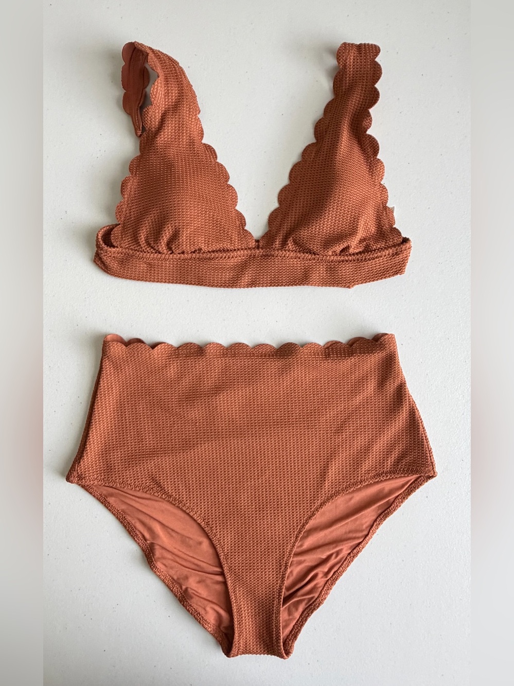 Aerie Waffle Scalloped Bikini Set Canyon Creek Medium Longline Triangle - Picture 6 of 12